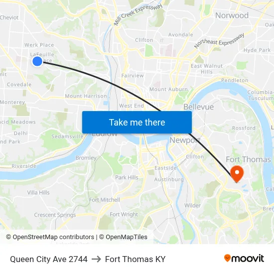 Queen City Ave 2744 to Fort Thomas KY map