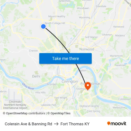 Colerain Ave & Banning Rd to Fort Thomas KY map