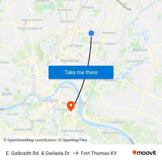 E. Galbraith Rd. & Gwilada Dr. to Fort Thomas KY map