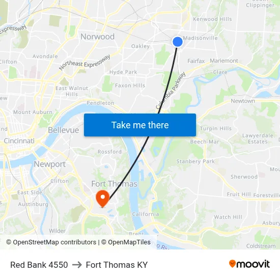 Red Bank 4550 to Fort Thomas KY map
