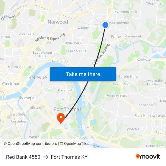Red Bank 4550 to Fort Thomas KY map