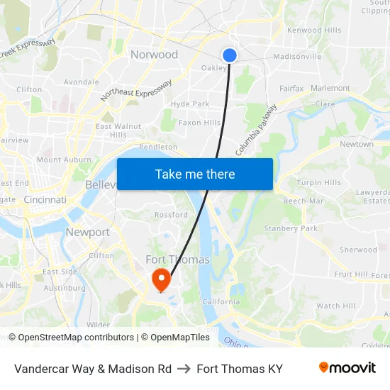 Vandercar Way & Madison Rd to Fort Thomas KY map