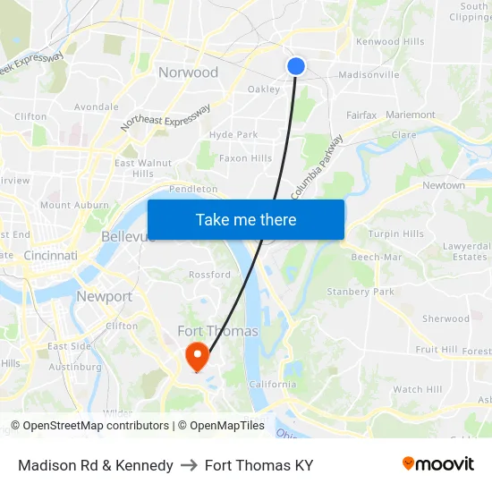 Madison Rd & Kennedy to Fort Thomas KY map