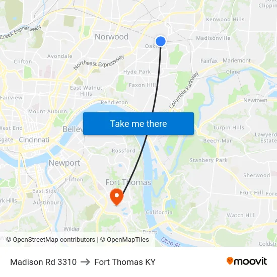 Madison Rd 3310 to Fort Thomas KY map