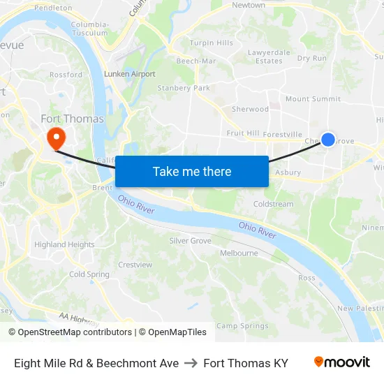 Eight Mile Rd & Beechmont Ave to Fort Thomas KY map
