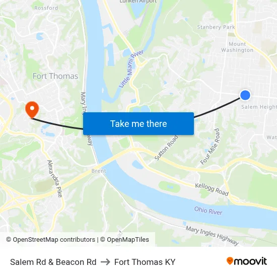 Salem Rd & Beacon Rd to Fort Thomas KY map