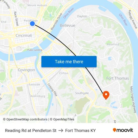 Reading Rd at Pendleton St to Fort Thomas KY map