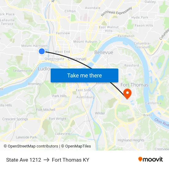 State Ave 1212 to Fort Thomas KY map