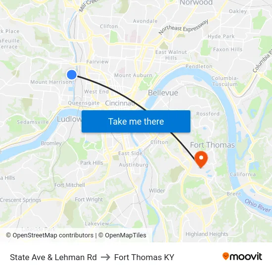 State Ave & Lehman Rd to Fort Thomas KY map