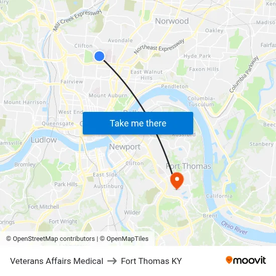 Veterans Affairs Medical to Fort Thomas KY map