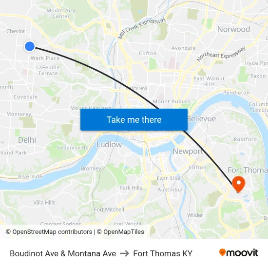 Boudinot Ave & Montana Ave to Fort Thomas KY map