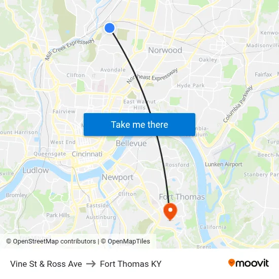 Vine St & Ross Ave to Fort Thomas KY map
