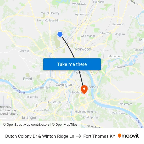 Dutch Colony Dr & Winton Ridge Ln to Fort Thomas KY map