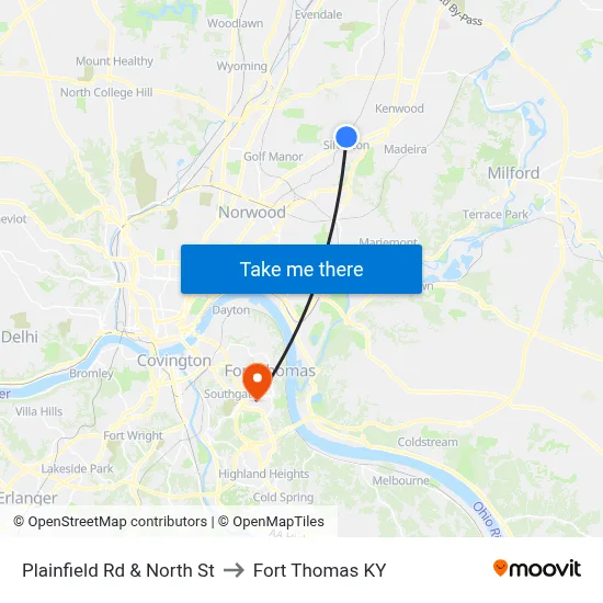 Plainfield Rd & North St to Fort Thomas KY map