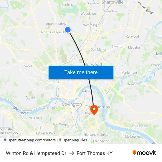 Winton Rd & Hempstead Dr to Fort Thomas KY map