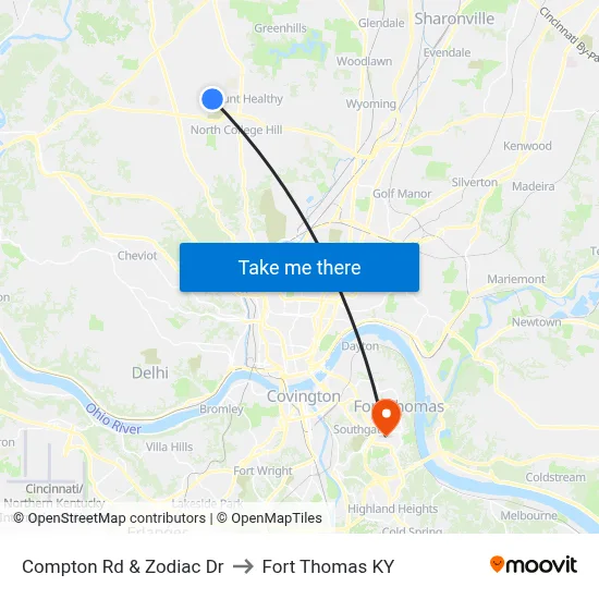 Compton Rd & Zodiac Dr to Fort Thomas KY map