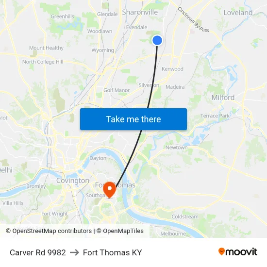 Carver Rd 9982 to Fort Thomas KY map