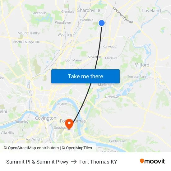 Summit Pl & Summit Pkwy to Fort Thomas KY map