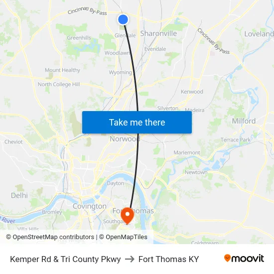 Kemper Rd & Tri County Pkwy to Fort Thomas KY map