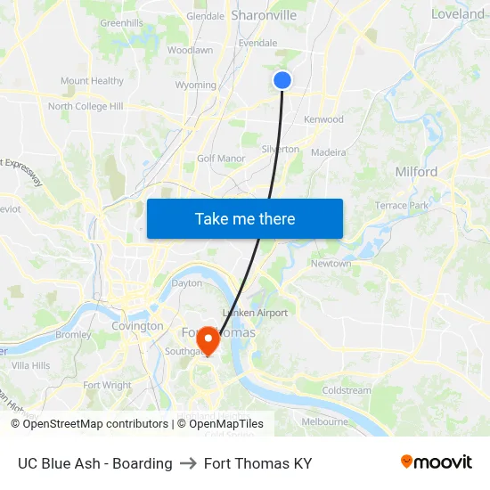 UC Blue Ash - Boarding to Fort Thomas KY map