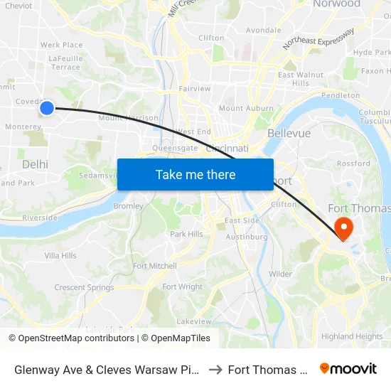 Glenway Ave & Cleves Warsaw Pike to Fort Thomas KY map