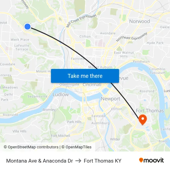 Montana Ave & Anaconda Dr to Fort Thomas KY map