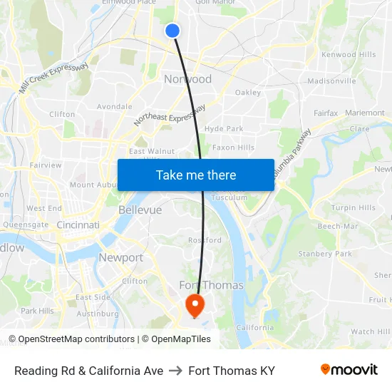 Reading Rd & California Ave to Fort Thomas KY map