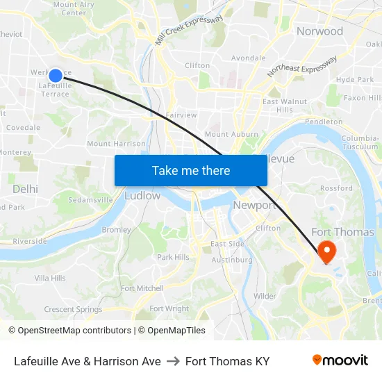 Lafeuille Ave & Harrison Ave to Fort Thomas KY map