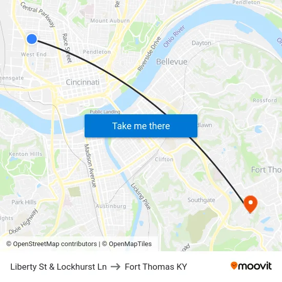 Liberty St & Lockhurst Ln to Fort Thomas KY map