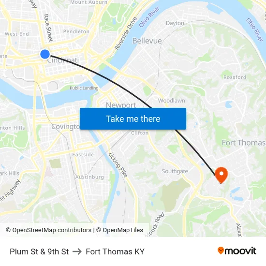 Plum St & 9th St to Fort Thomas KY map