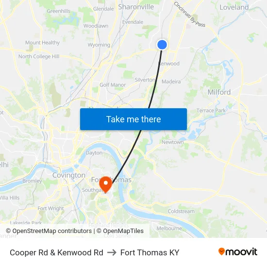 Cooper Rd & Kenwood Rd to Fort Thomas KY map