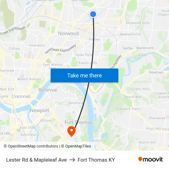 Lester Rd & Mapleleaf Ave to Fort Thomas KY map