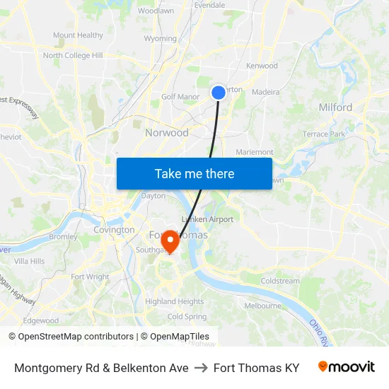 Montgomery Rd & Belkenton Ave to Fort Thomas KY map