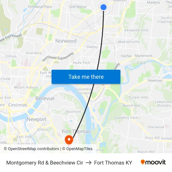 Montgomery Rd & Beechview Cir to Fort Thomas KY map