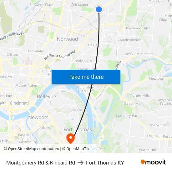 Montgomery Rd & Kincaid Rd to Fort Thomas KY map