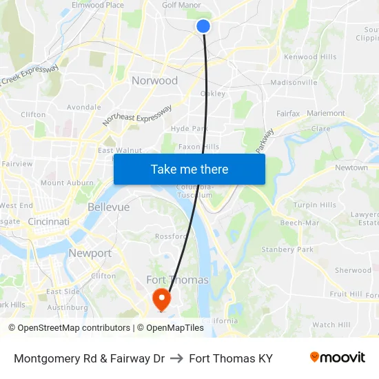 Montgomery Rd & Fairway Dr to Fort Thomas KY map