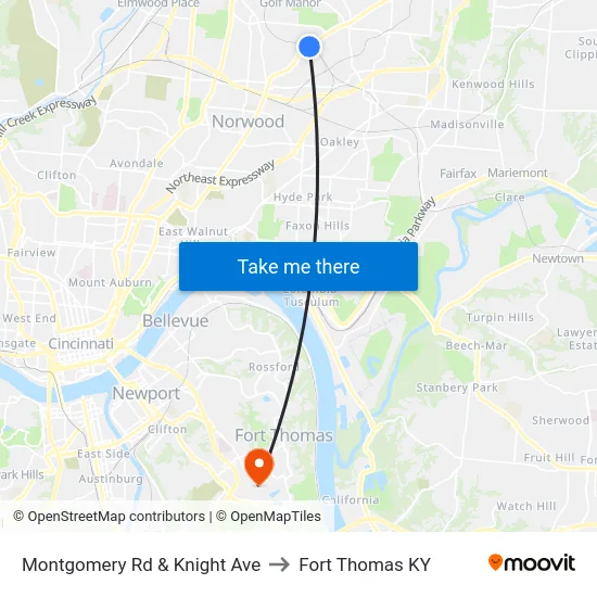 Montgomery Rd & Knight Ave to Fort Thomas KY map