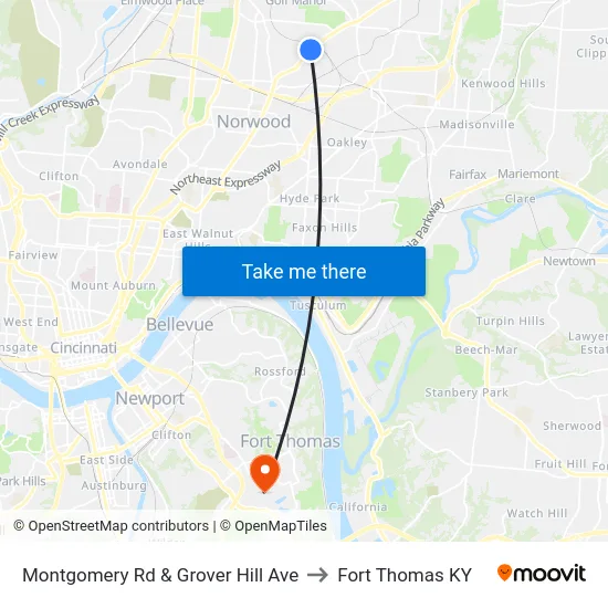 Montgomery Rd & Grover Hill Ave to Fort Thomas KY map