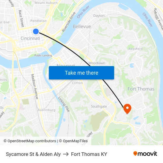 Sycamore St & Alden Aly to Fort Thomas KY map