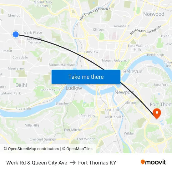 Werk Rd & Queen City Ave to Fort Thomas KY map