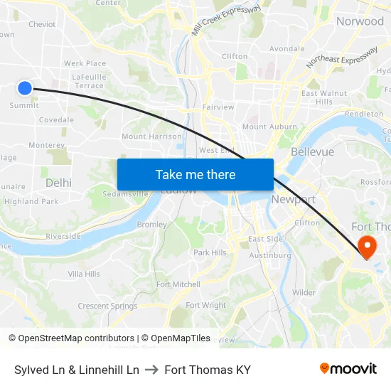 Sylved Ln & Linnehill Ln to Fort Thomas KY map