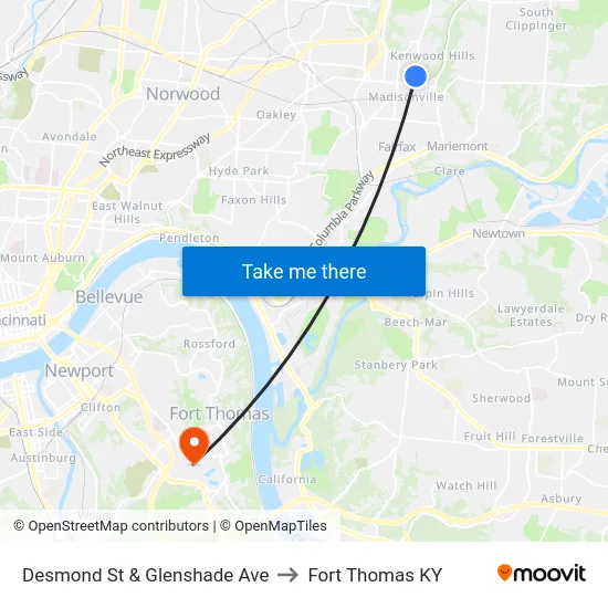 Desmond St & Glenshade Ave to Fort Thomas KY map