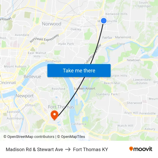 Madison Rd & Stewart Ave to Fort Thomas KY map