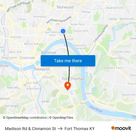 Madison Rd & Cinnamon St to Fort Thomas KY map