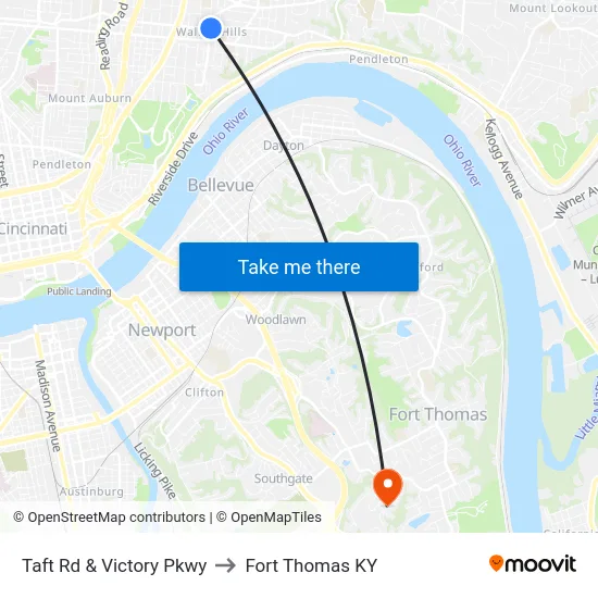 Taft Rd & Victory Pkwy to Fort Thomas KY map