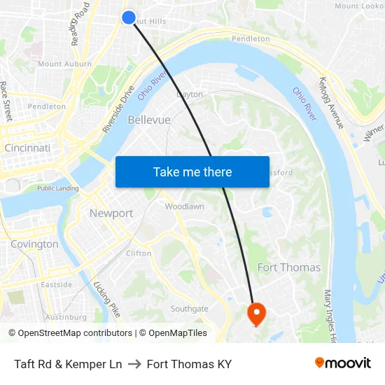 Taft Rd & Kemper Ln to Fort Thomas KY map