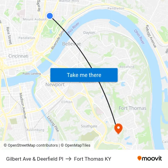 Gilbert Ave & Deerfield Pl to Fort Thomas KY map
