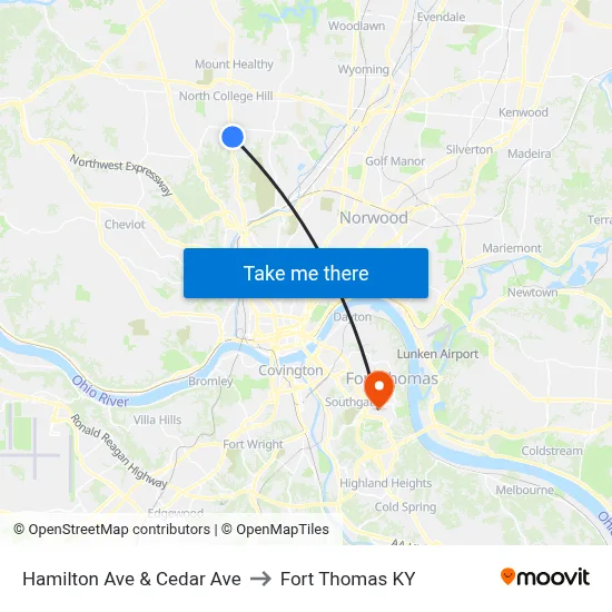 Hamilton Ave & Cedar Ave to Fort Thomas KY map