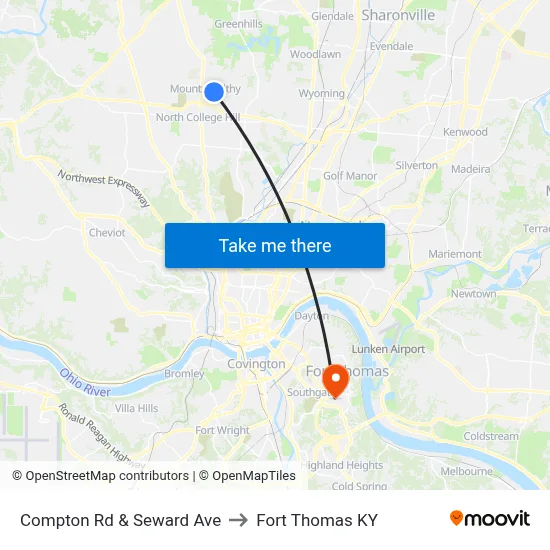 Compton Rd & Seward Ave to Fort Thomas KY map