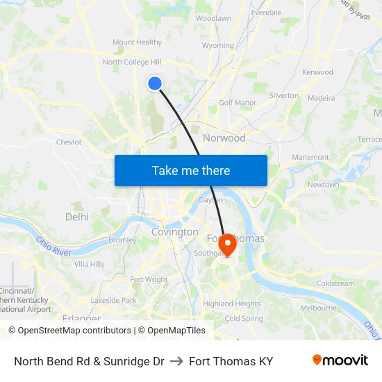 North Bend Rd & Sunridge Dr to Fort Thomas KY map